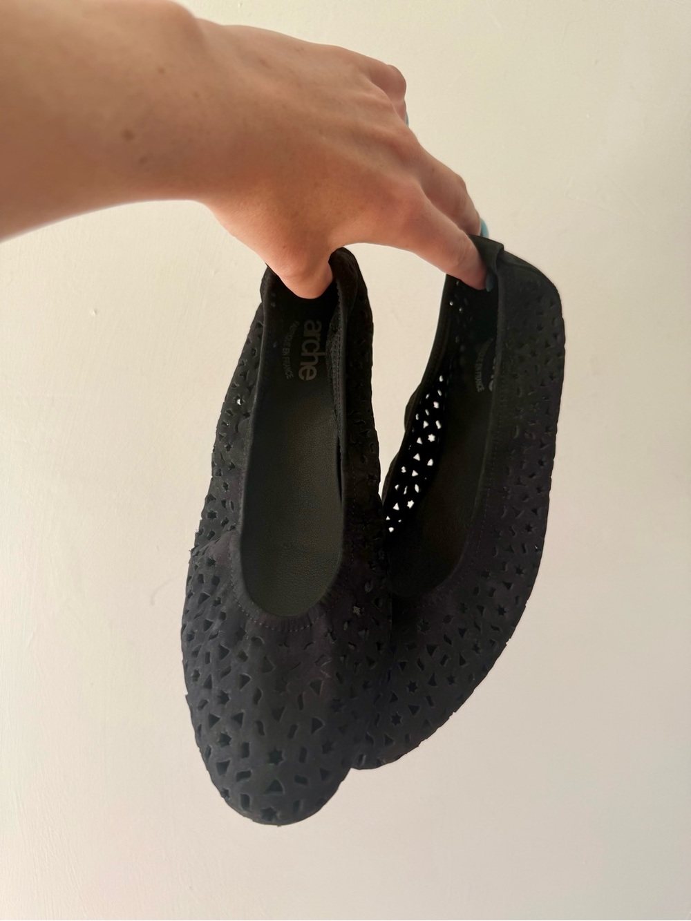 Arche Black Perforated Slip-On Ballet Flats size 39